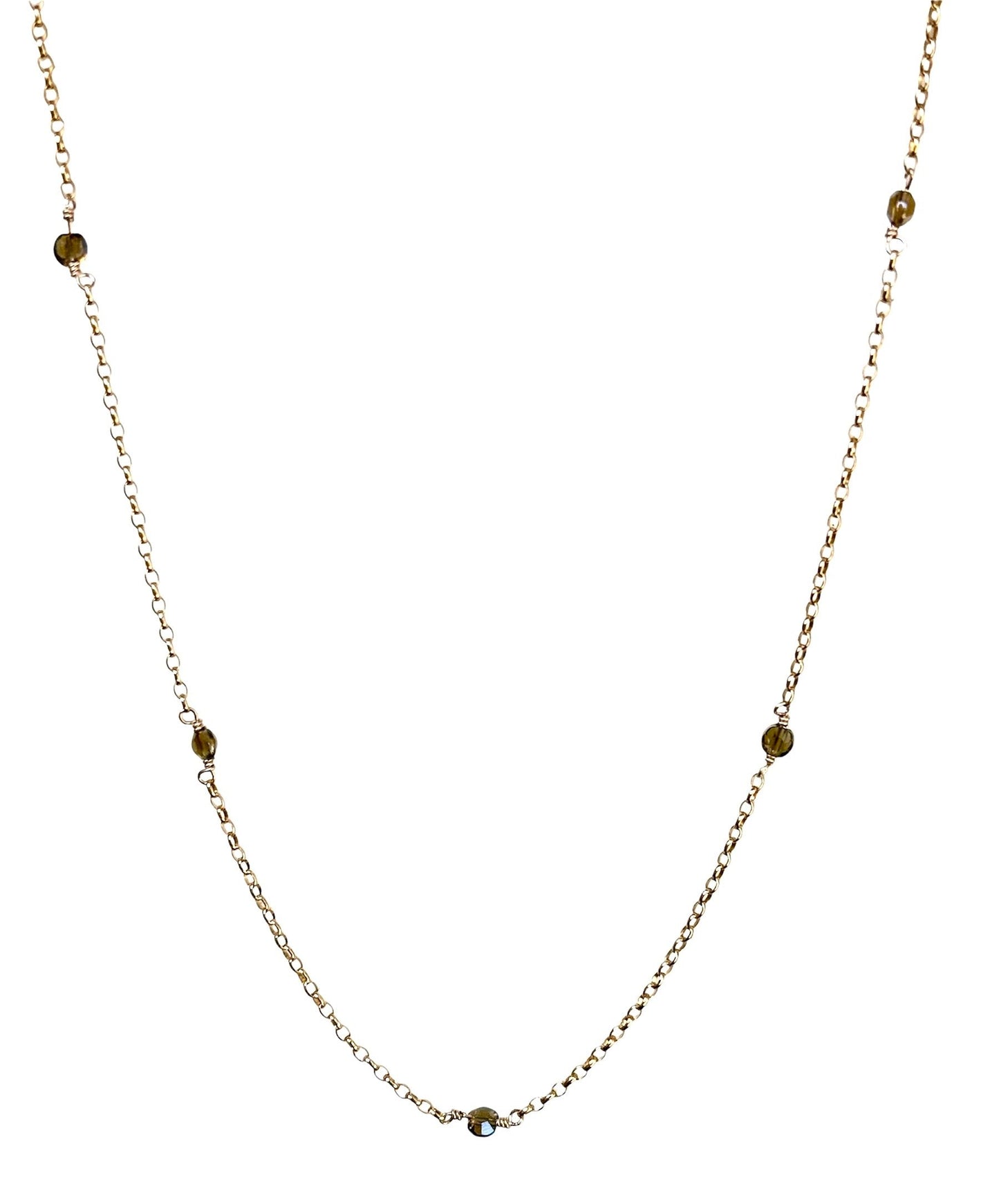 gold filled chain with hand wire wrapped brown crystals