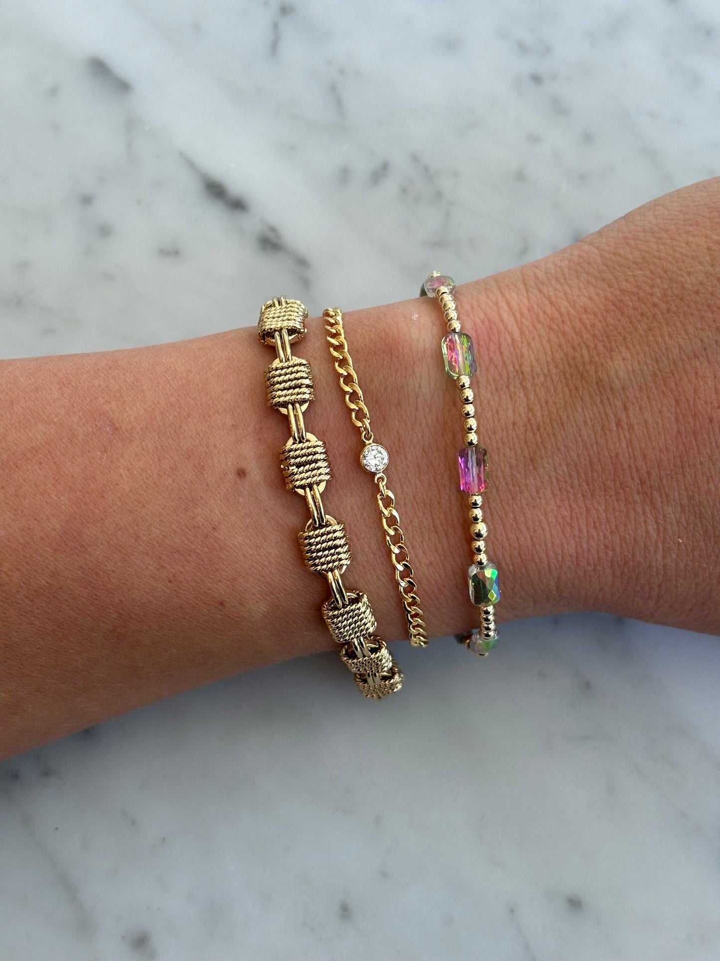 tropez large link with bracelet stack on wrist