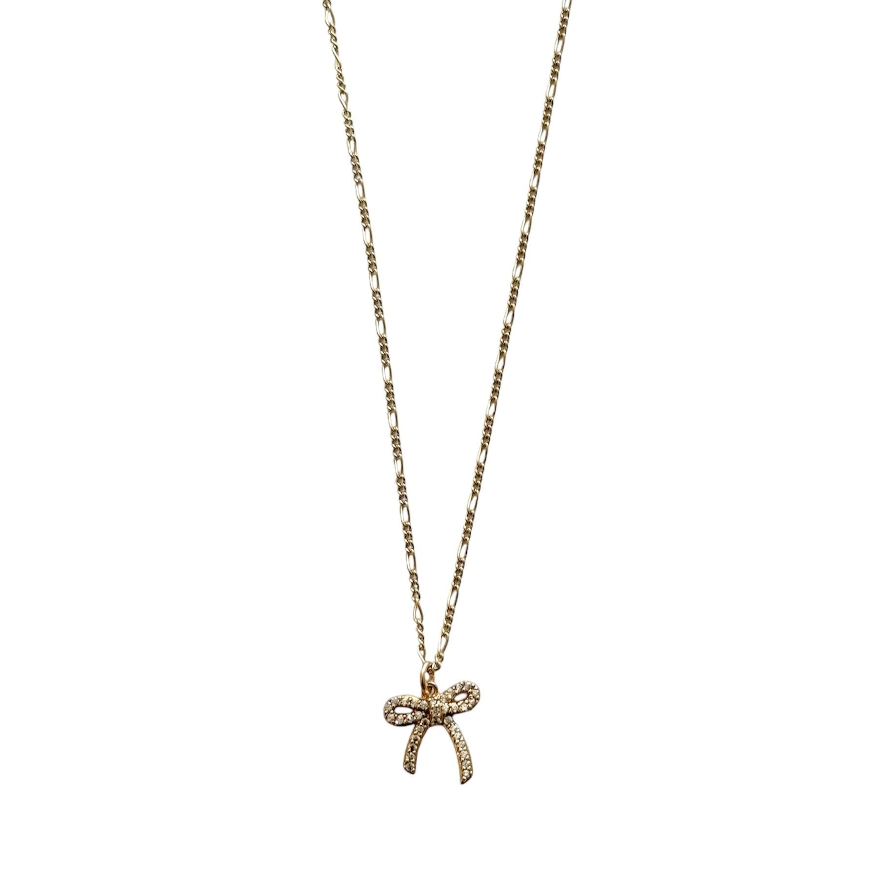 small pave gold bow necklace