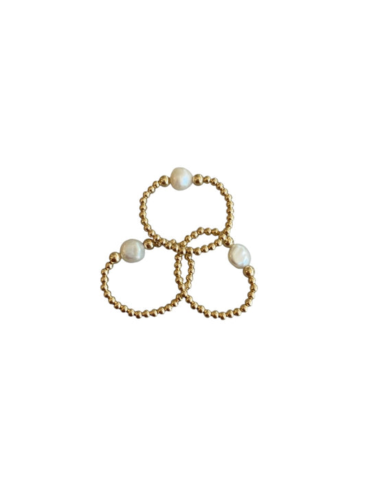 gold filled beaded ring with pearl accent