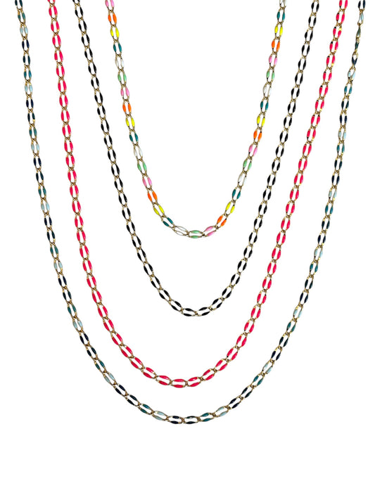 Colorful Enamel and Gold Overlay Chain Necklaces