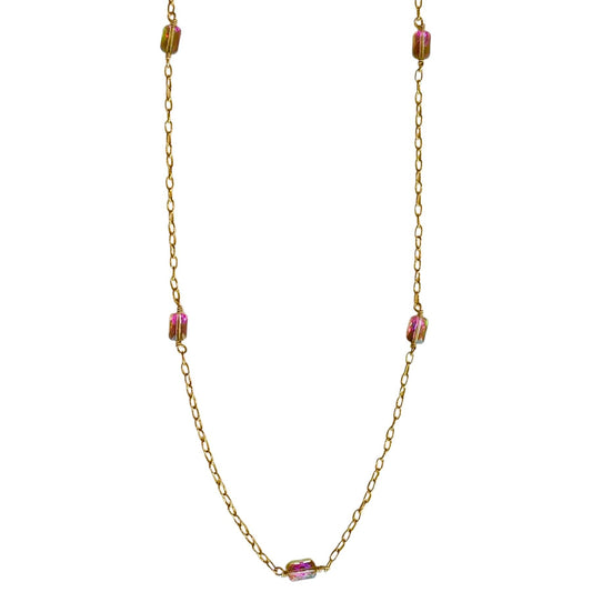 Hand-wired iridescent glass beads on gold filled chain