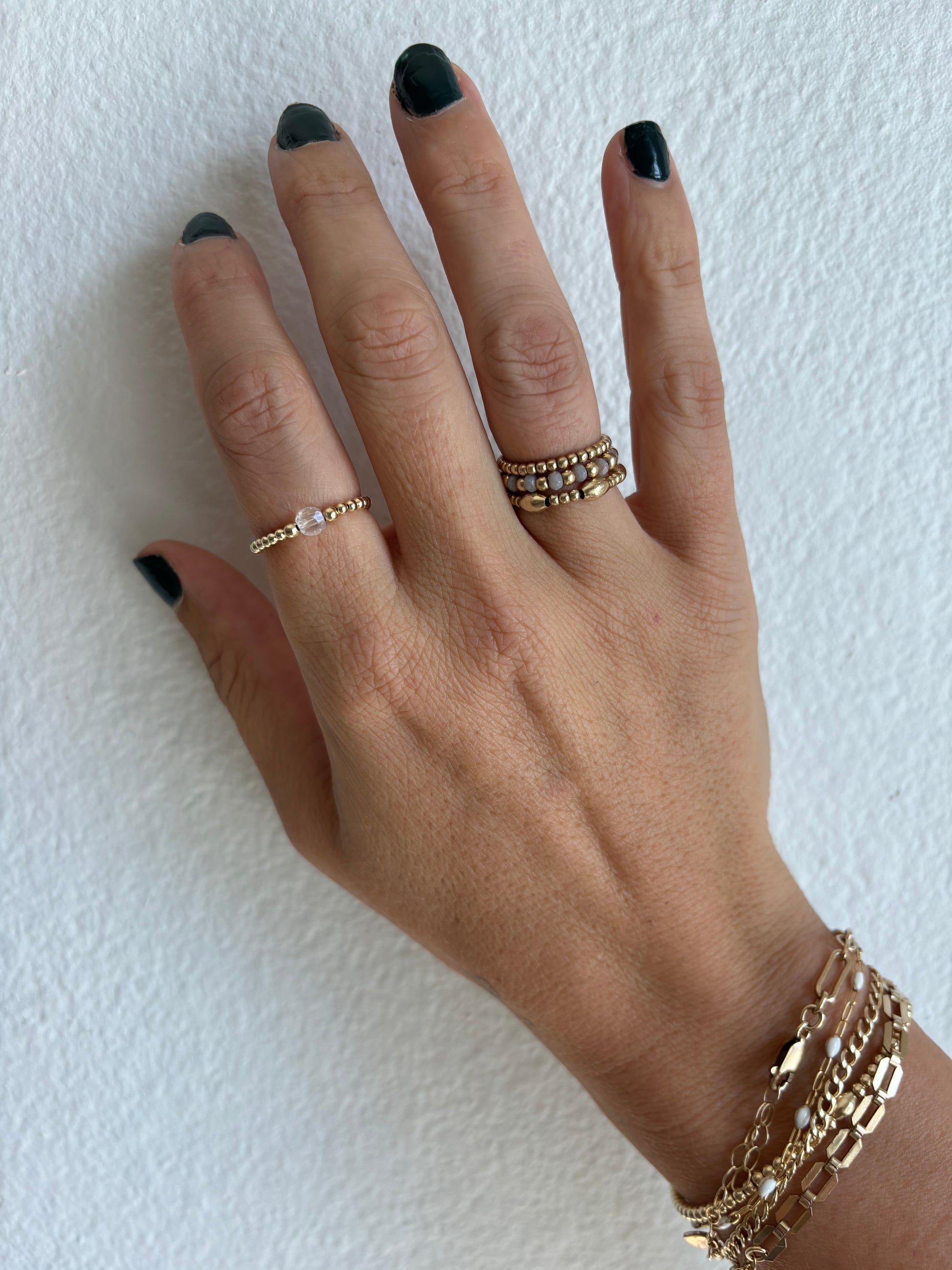 Gold Filled Beaded Rings on Model hand