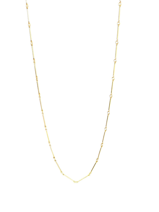 Gold filled bar necklace on a white background