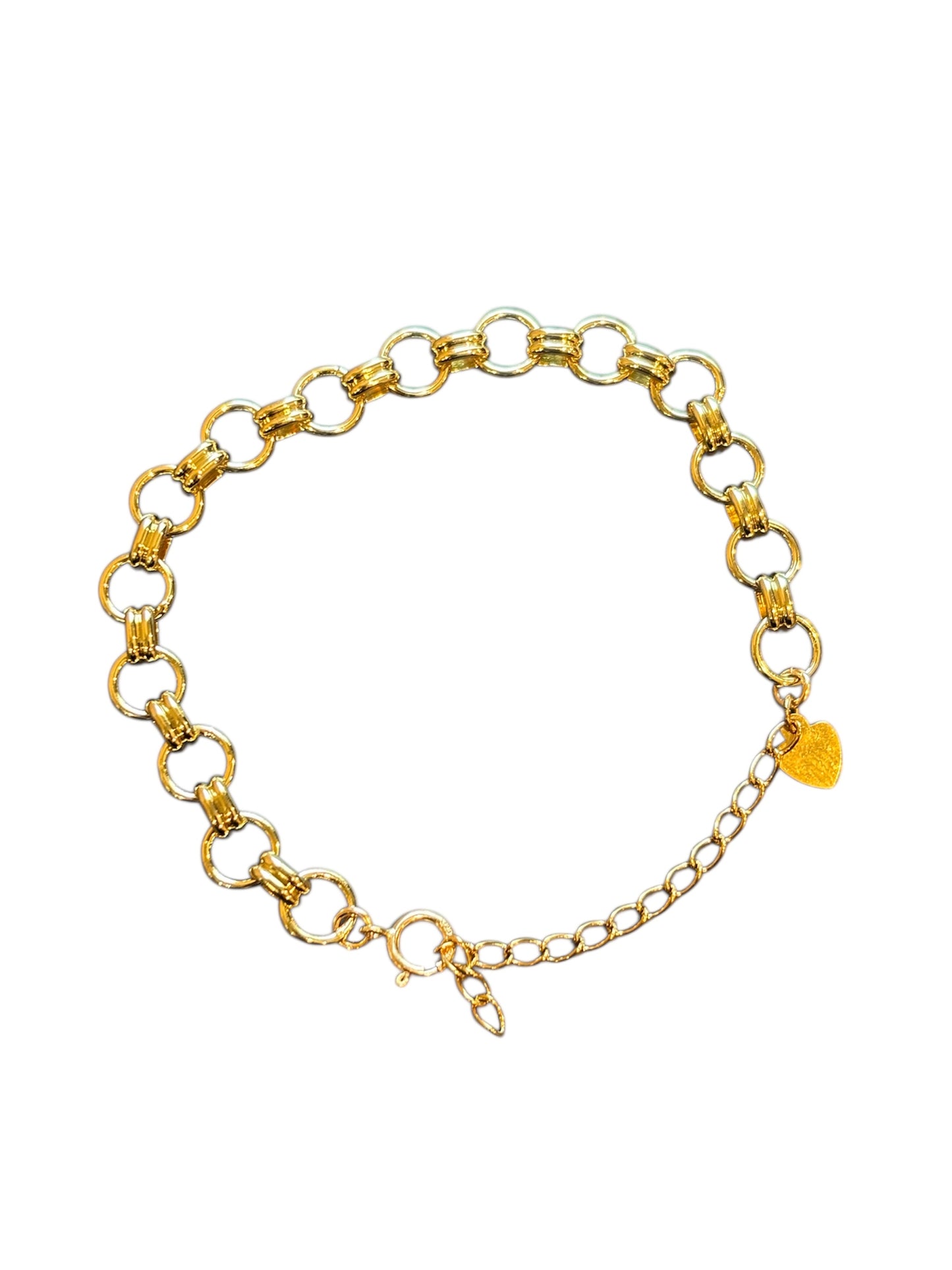 Circle link gold overlay chain bracelet on a white background